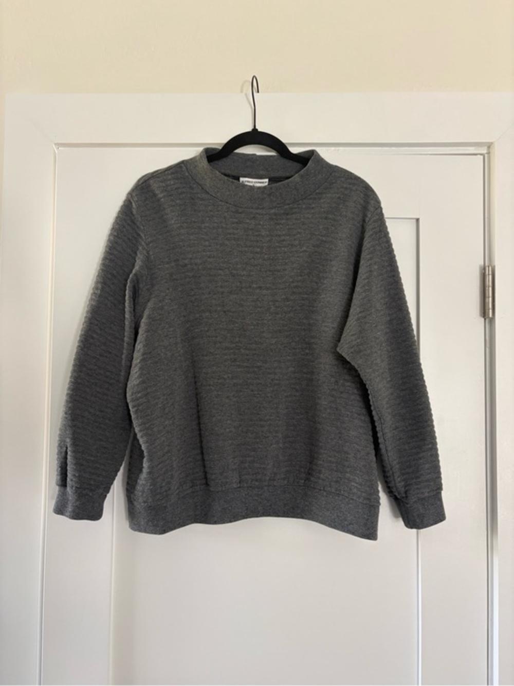 Vintage Alfred Dunner Grey Textured Ribbed Mock Neck Pullover Large L USA